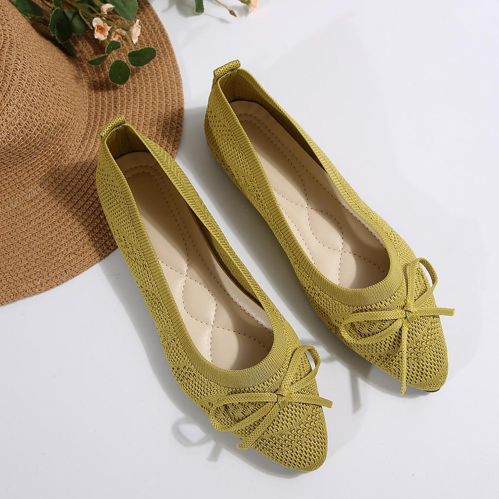 2025 new single shoes women's Doudou shoes women's knitted flats shallow mouth flying knitting shoes large size women's shoes Flat