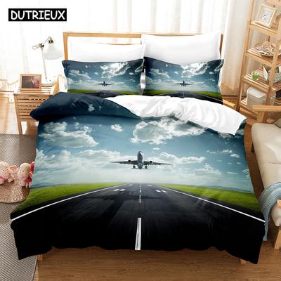 Avión 3D La Pista del Aeropuerto El Fuera Juegos de Cama Juego de Funda Nórdica Con Funda de Almohada Individual Doble Queen King Ropa de Cama Ropa de Cama