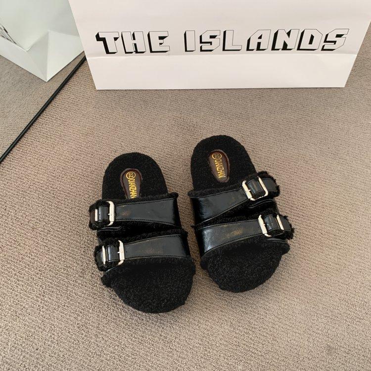 [Frittes Hähnchen sieht gut aus] Haarmop, Hausschuhe mit dicker Sohle für Damen zum Tragen, hochwertig, lässig und vielseitig, einwortiger Mopp-Haarschuh