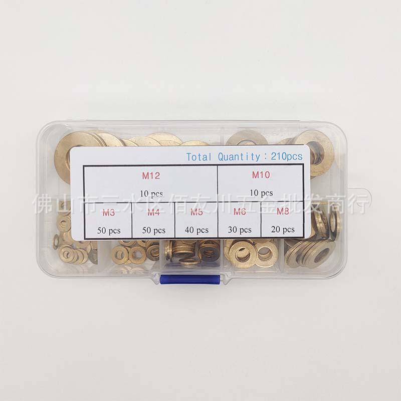 210-Piece Brass Flat O-Ring Gasket Washer Set (M3-M12)