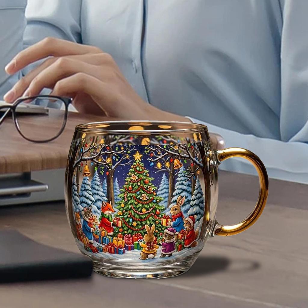 Christmas Glass Mug Stocking Stuffer Coffee Mug 300ml Festive Beverage Containers Holiday Drinking Glassware For Hot Cocoa Latte