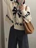 Autumn French Fashion Sweet Knitted Cardigan Women Harajuku White Design Aesthetic Print Sweater Female New Casual Elegant Chic Warm Coat