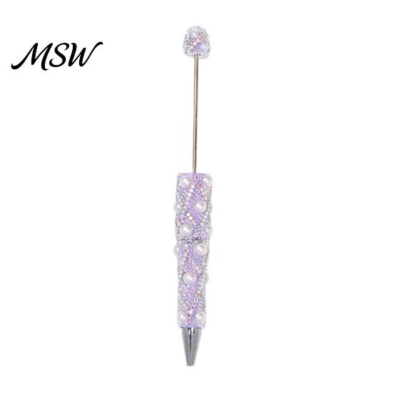 Creative Gifts for Sisters DIY Beadable Pen, Bling Rhinestones And Faux Pearls Beaded Decorative Stationery Students Black Ink Ballpoint Pen