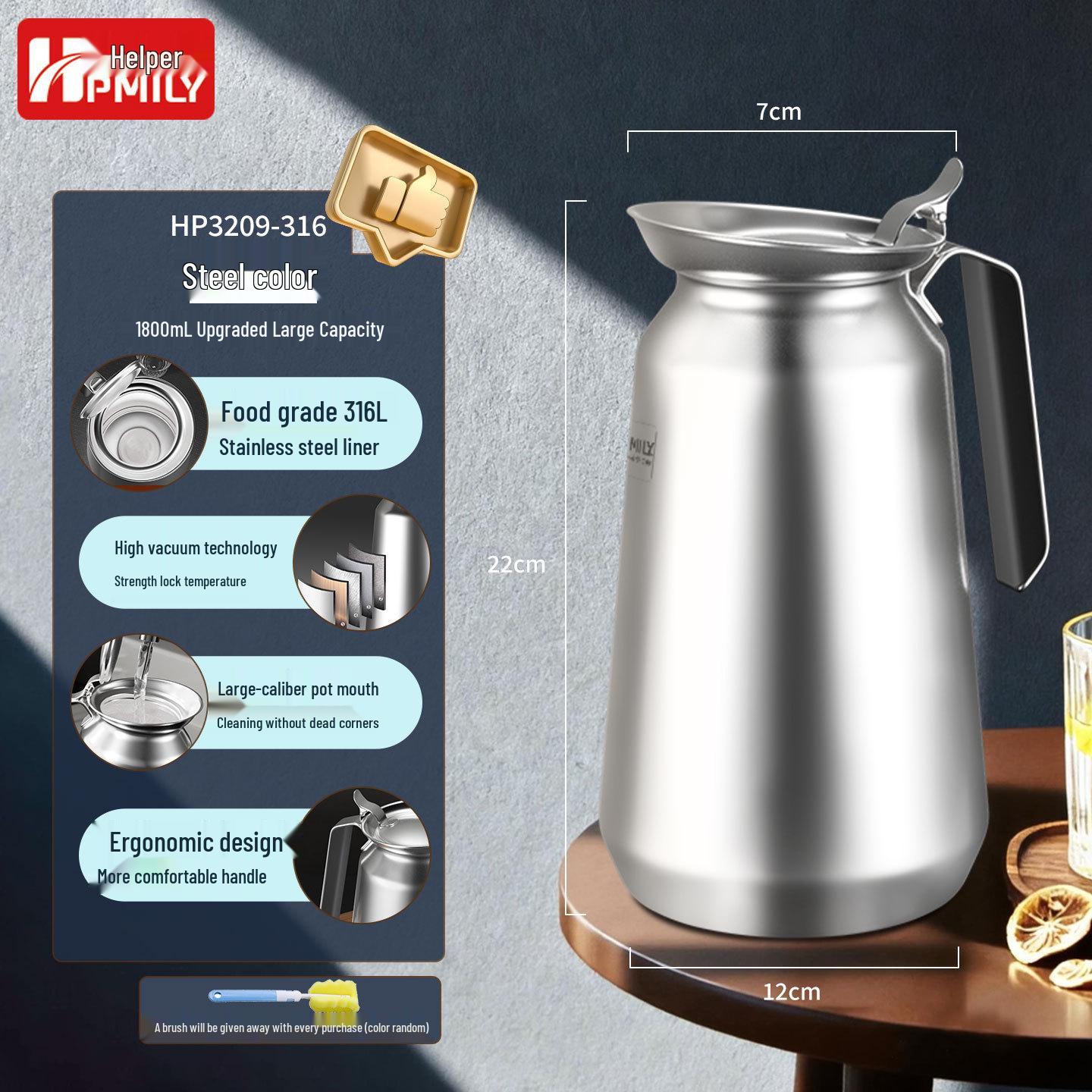 

Zhuo Le Quan 316L Stainless Steel Thermos Flask and Tea Stewing Pot, Household 1.8L Insulated Bottle.