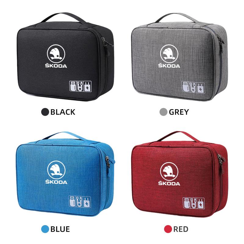 Cvpgm3 Car Logo Travel Cable Digital Electronic Storage Bag For Skoda Octavia MK2 MK 2 3 A5 A7 A8 Fabia Karoq Superb Rapid Kamiq Scala