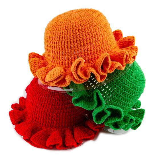 Fisherman Hat Solid Color Ruffled Brim Design Knitting Hat Windproof Warm Sun Protection Outdoor Activities Hat