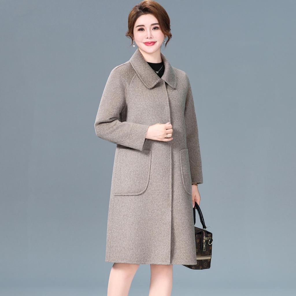 2025 New Autumn/Winter Double-Sided Cashmere Coat for Middle-Aged & Elderly Women - Mid-Length, High-End Wool Overcoat
