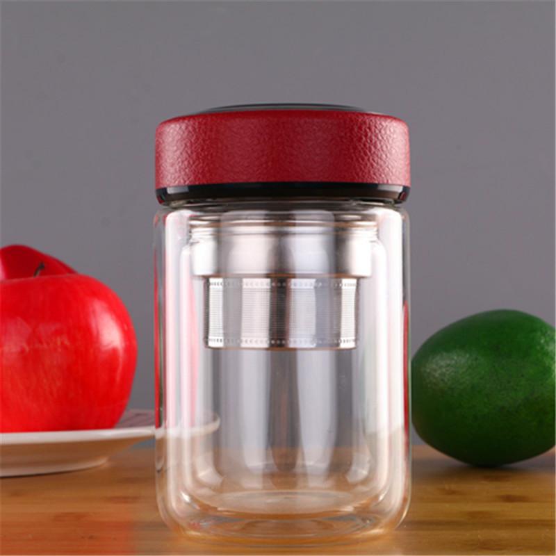 

250ML Double Wall Glass Water Tea Bottle With Stainless Steel Infuser Filter Strainer Portable Travel Drinking Cup 250ml червоний