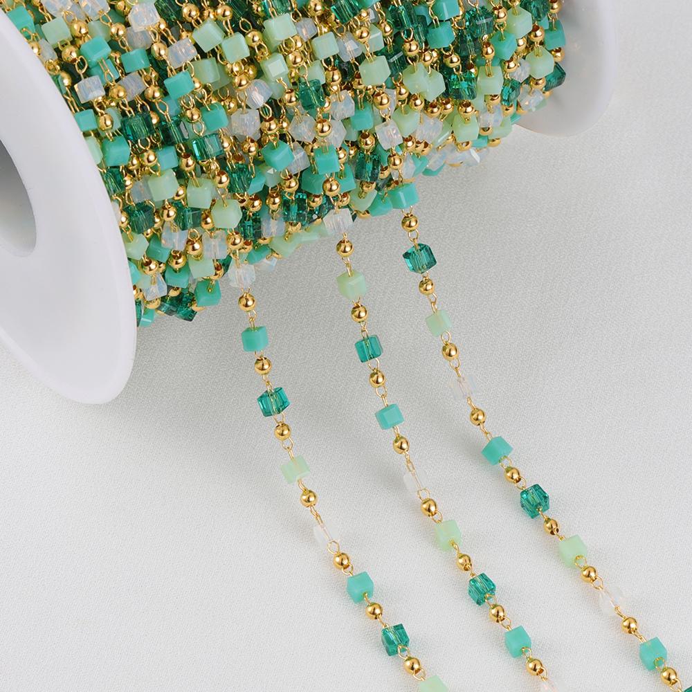 1Meter Crystal Cube Bead Chain Macaroon Colorful Bohemian Square Beads Chain for Necklace Bracelets Jewelry Making DIY