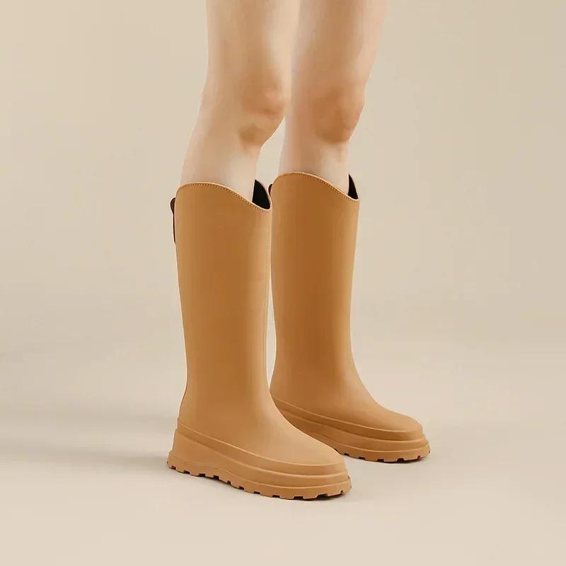 2026 Women's Rubber Rain Long Boots Plush Lined Warm Non-slip Waterproof Outdoor Platform Shoes Women's High Boots Botas Mujer
