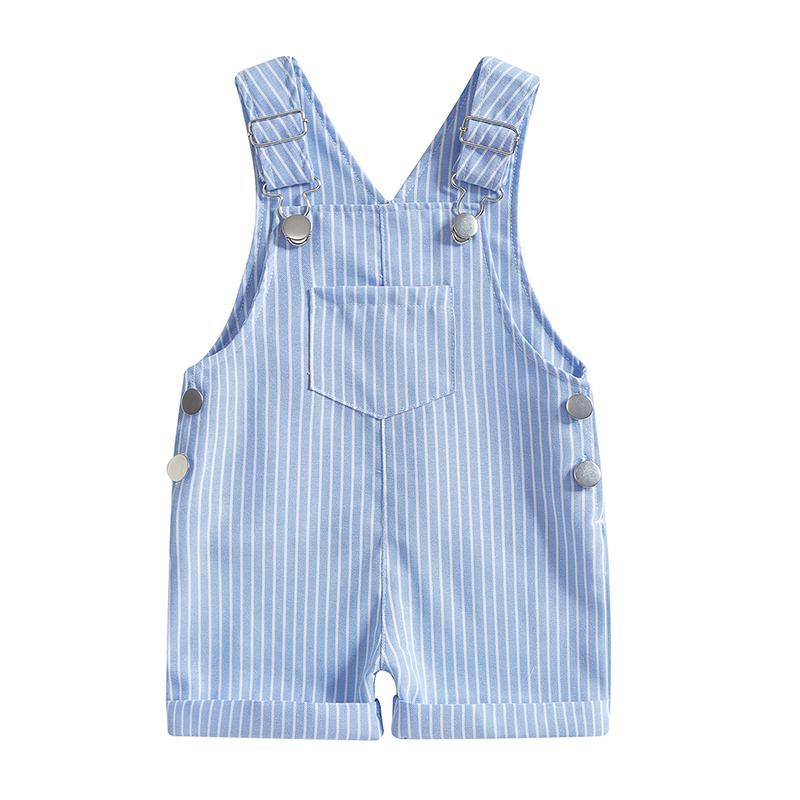 

Summer Toddler Baby Boys Girls Stripe Print Rompers Overalls Casual Sleeveless Button Playsuit Shorts Outfits 3-6M синій