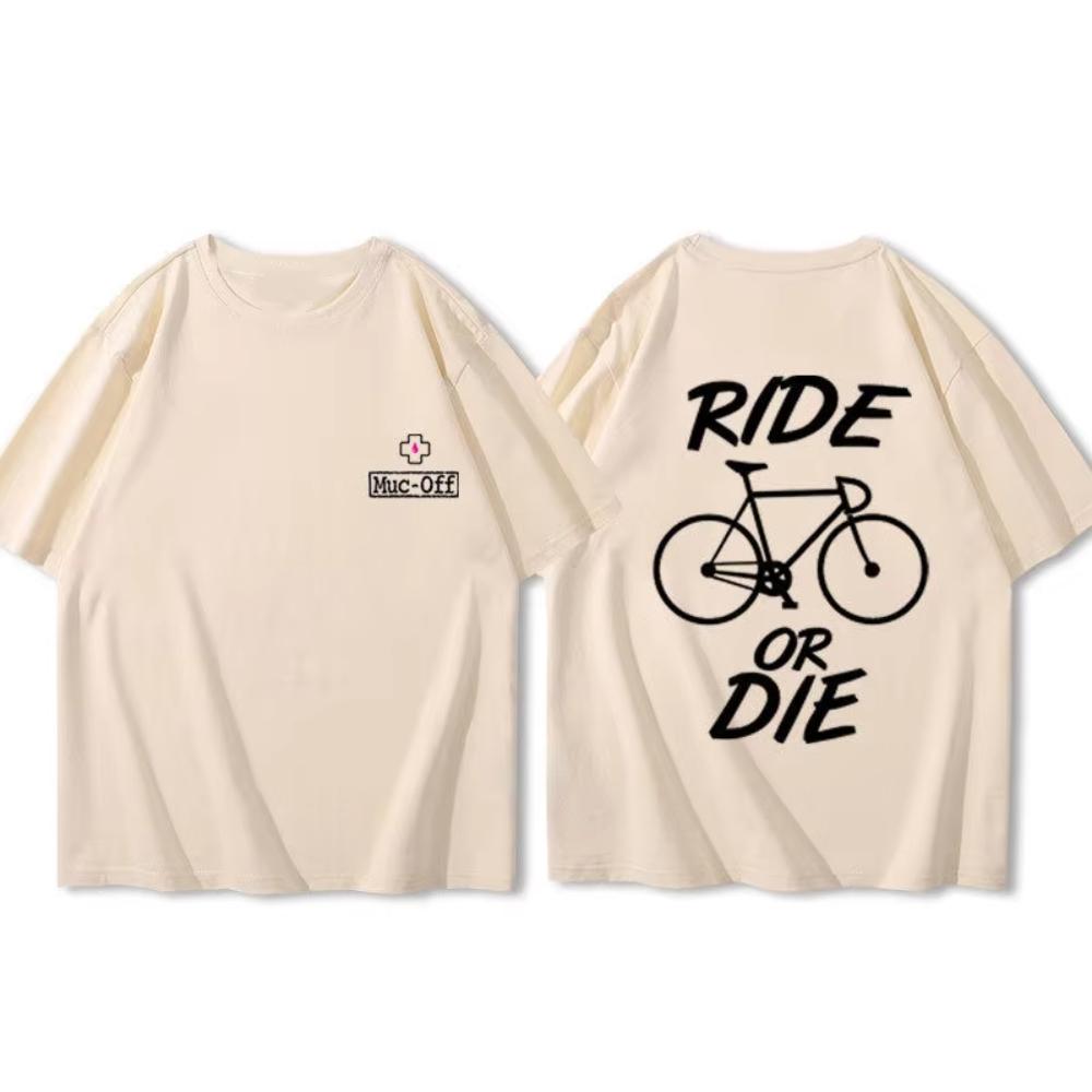 Spring and Summer New Mens and Womens New Cycling Wear Bike Ride or Die Printed Cotton Casual Short Sleeved Round Neck Tshirt