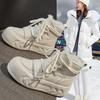 Leather snow boots women's new winter velvet thickened warm cotton shoes thick-soled white shoes white short boots