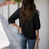 Women T-shirt V-Neck Jacquard Decor 3/4 Sleeves Pullover Tops Solid Color Loose Fit Tops Party Daily Wear