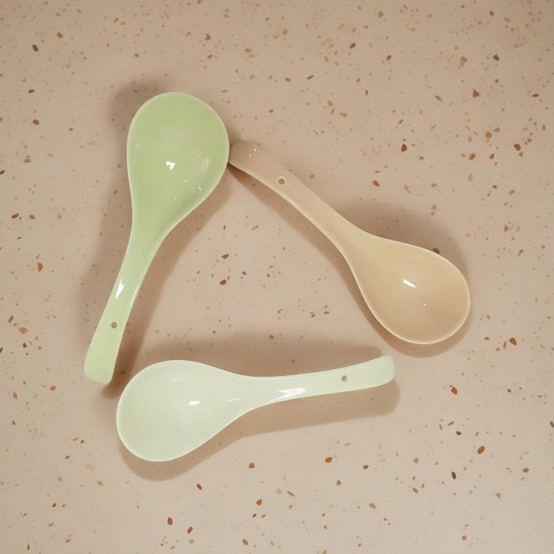 Underglaze Colored Spoon Household Ceramic Large High Temperature Resistant Spoon High-End Exquisite Large Porridge Spoon Salad Spoon Feeding Rice