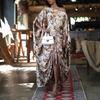  American Women's Fashion 2025 Summer New Off-Shoulder Floral Loose Long Pleated Slit Sleeve Dress