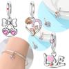 Pink Bow Heart Pendant Love Couple Rose Flowers Bead Fit Bracelet Originalcopper Women Jewelry Diy Accessory Charms Gift