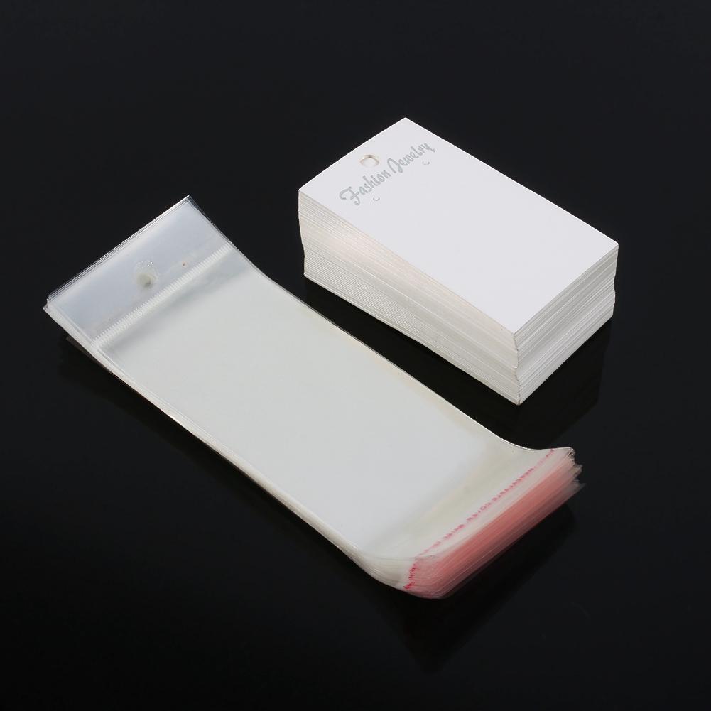 100pcs White Earring Display Cards With Self Adhesive Bags