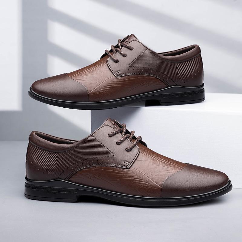 Fashion Genuine Leather Mens Shoes Lace Up Casual Business Footwear Point Toe Office Formal Shoes Luxury Brand Male Oxford Shoes