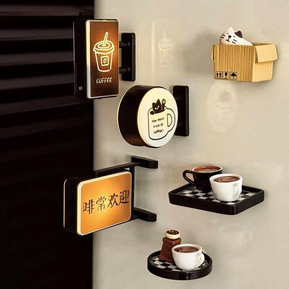 Retro Style Glowing Fridge Magnet Creative Atmosphere Mini Luminous Lightbox Coffee Shop