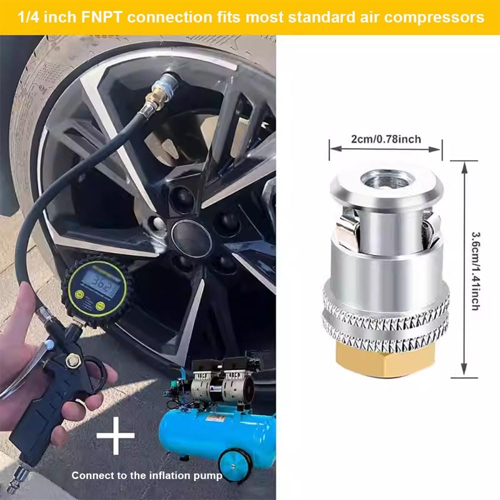 Air Chuck for Tires, 4 Pcs Anti Leakage Lock on 1/4'' FNPT Locking Tire Inflator Chuck Quick Connector Heavy Duty Brass Closed Flow for Air