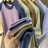 Unisex Outdoor Lightweight Color-Block Patchwork Round Neck Long Sleeve Fleece Base Layer T-Shirt