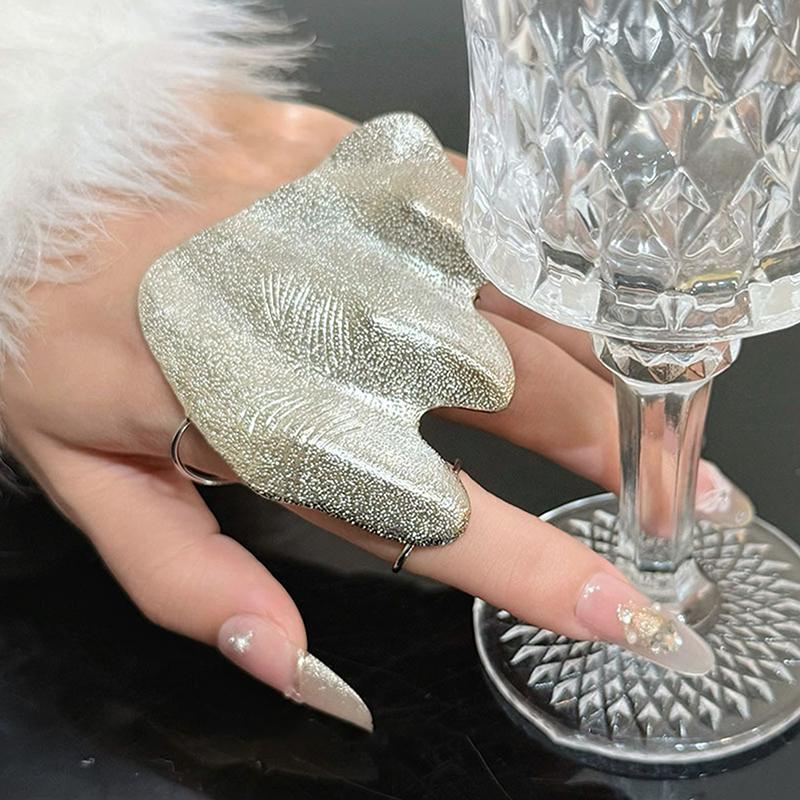 Irregular Texture Ring, Exaggerated Knuckle Ring, Artistic Wide-Band Ring, 3D Pleated Texture Design Adjustable Ring