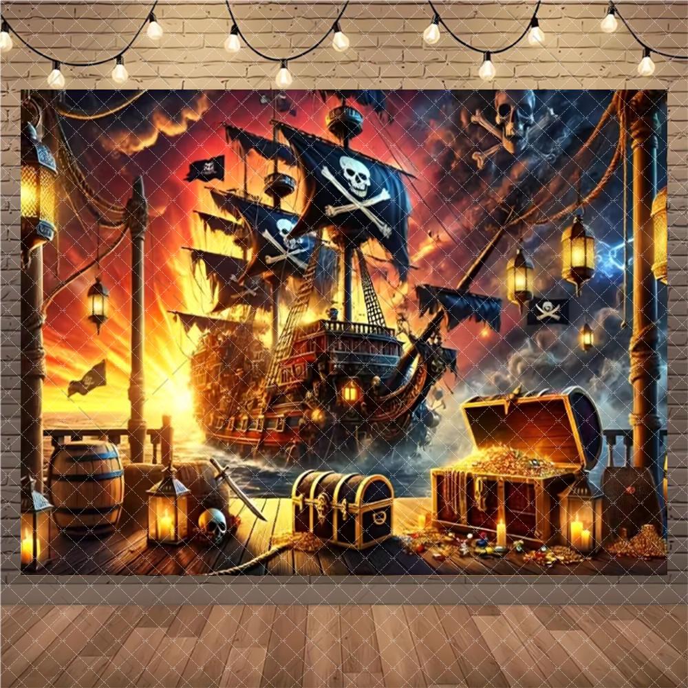Retro Pirate Theme Treasure Room Gothic Skeleton Background Photography Backdrop Birthday Party Decorations Supplies3815