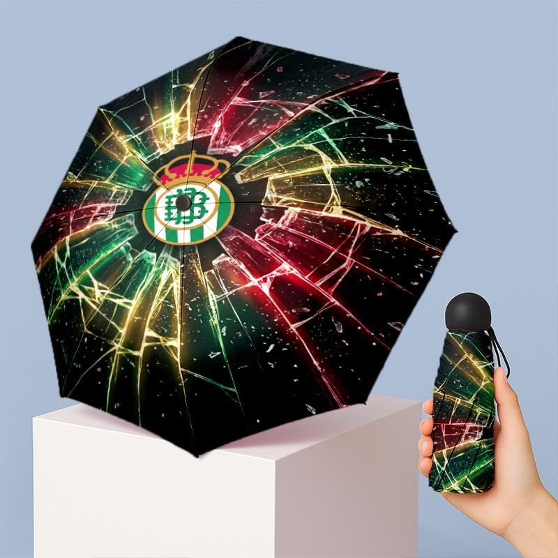 Real Betis Football Pattern Printed Mini 5 Folds 8 Ribs Compact Umbrella Windproof Waterproof Lightweight Portable Folding