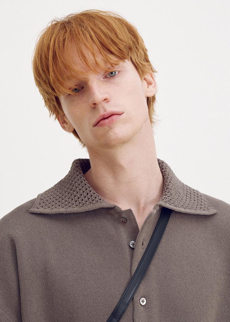UMARMUNG Crisp Cotton Crochet Collared Pullover_Mushroom