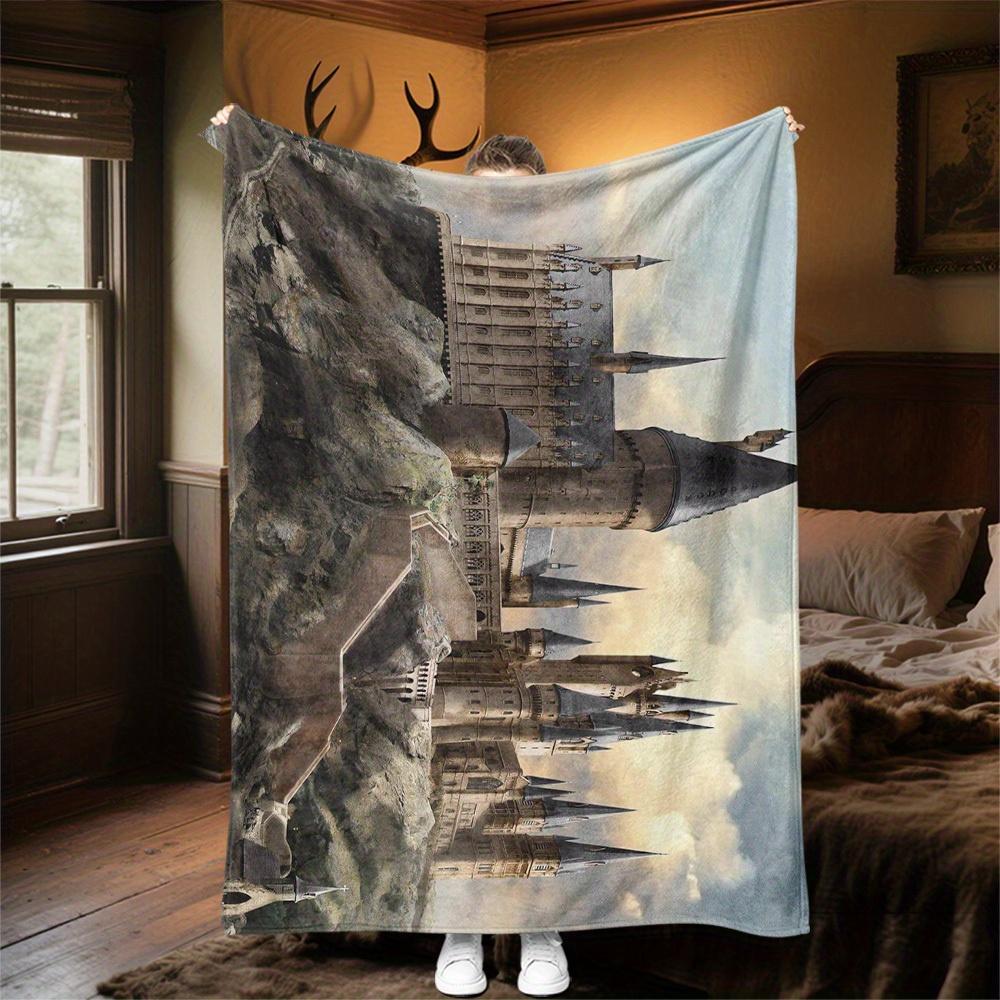 1pc Castle Fantasy Theme Design Flannel Blanket - 3D Printed Soft Warm, All-Season Lightweight Throw for Camping Travel Bed-080755