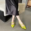 Rivet Metal Belt Buckle Design Low Heel Sandals Women Sexy Pointed Toe Patent Leather Slingbacks Round Heel Women Pumps Mules