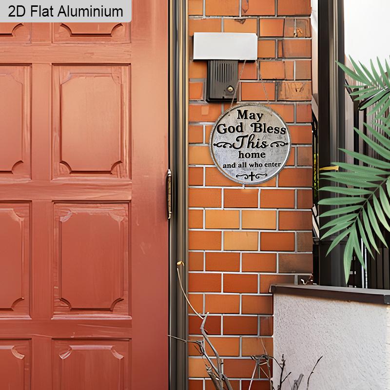 2D Flat 1pc Elegant Blessing Aluminum Hanging Decoration Plaque, 'May God Bless This Home and All Who Enter' Lettering Sign, Living Room Decor and