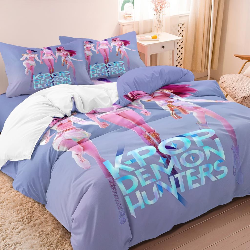 3er-Set K-Pop Dämonenjäger Muster Bettbezug Enthält 1 Bettbezug & 2 Kissenbezüge Geeignet für Schlafzimmer Hotels Fan-Geschenke