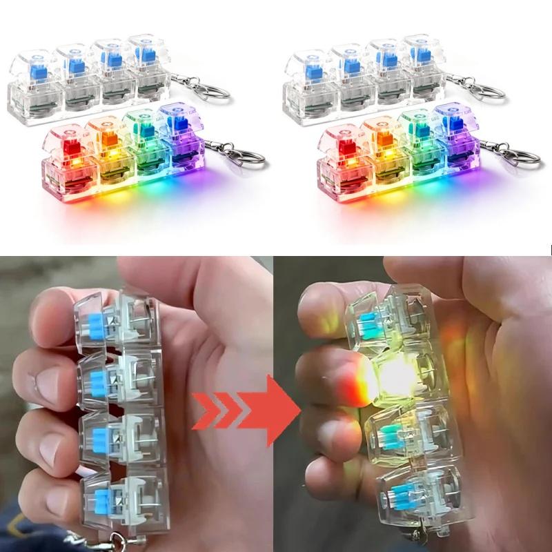 Mechanical Keyboard Keycap Stress Relief Toy 4-Key Transparent LED Light Portable Fidget Toy for Office Workers Students