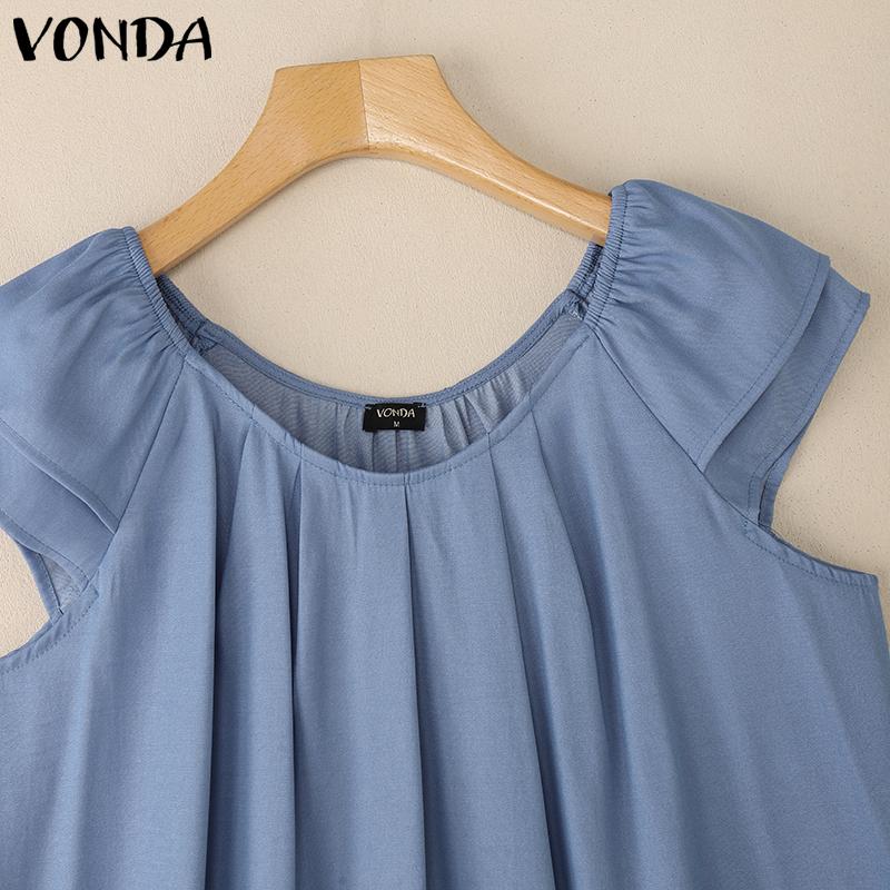 ZANZEA Women Short Sleeve Solid Color Ruffled Casual Blouse