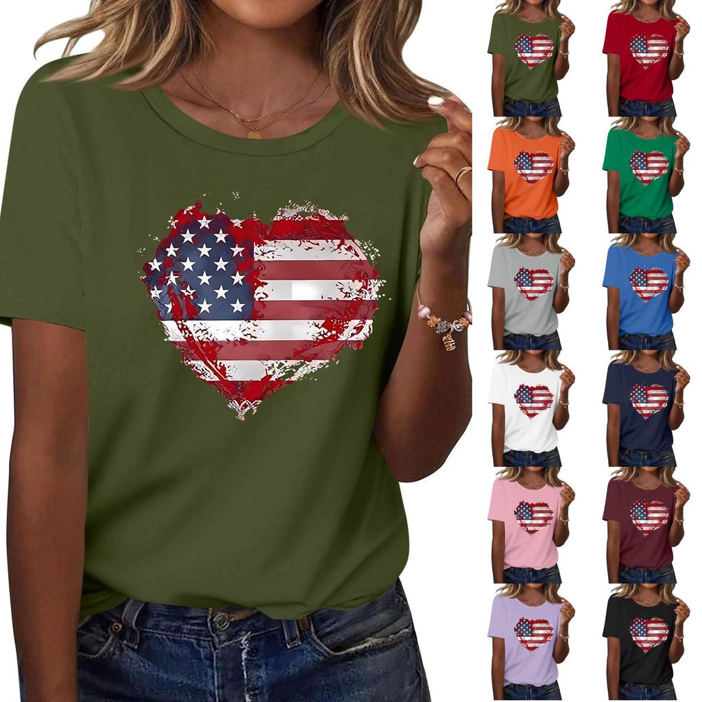 Women's Fashion Casual Printed Short Sleeve Round Neck Pullover Tops