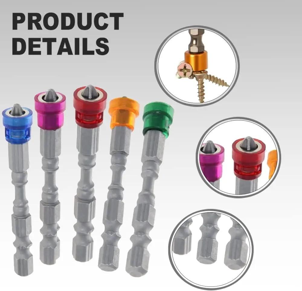 5 Stück Schraubendreher Bohrer mit magnetischem Bit Bit 1/4 Zoll 6,35 mm Sechskantschaft Elektrowerkzeugaufsatz Einzelkopf