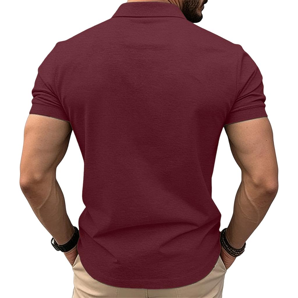Men's Casual Color-blocking Sport T-shirt, Men's Stand-up Collar Short-sleeved Top