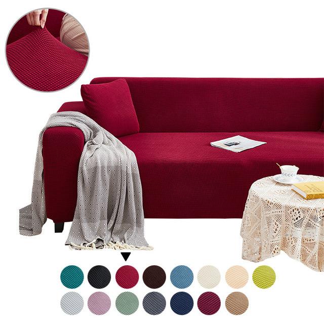Living Room Sofa Cover Solid Color Elastic Sofa Cushion Thickened Polar Fleece Four Seasons General Furniture Protective Cover for Home