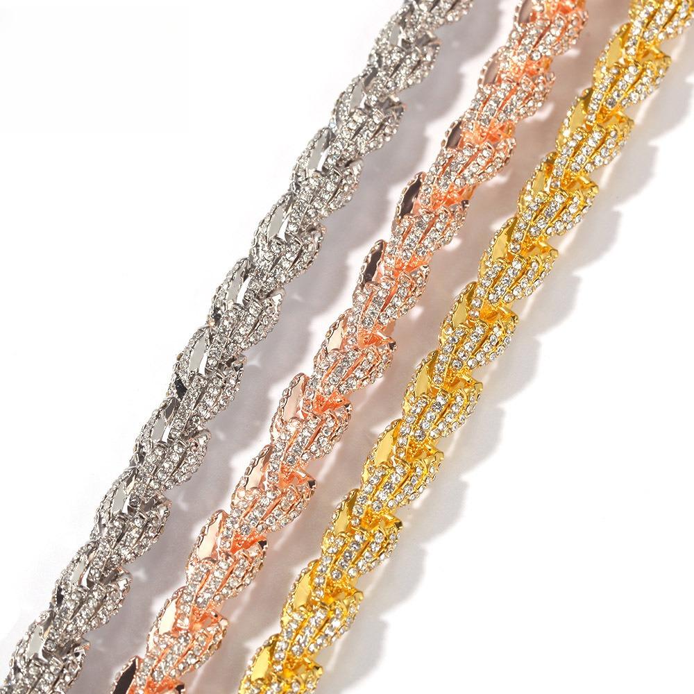 Hip-hop Alloy Diamond-encrusted 9mm Gold Twist Necklace Exaggerated Men's Necklace Multi-specification