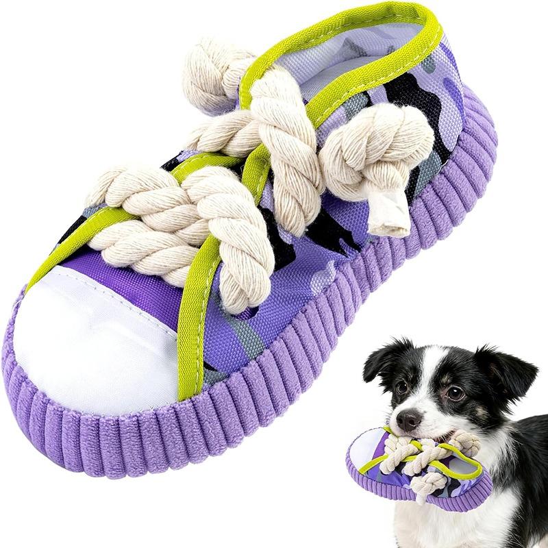 Dog Squeak Toy Teeth Grinding Bite Resistant Slippers Shape Puppy Chew Toy With Cotton Rope Pet Chewing Toys Dog Toys