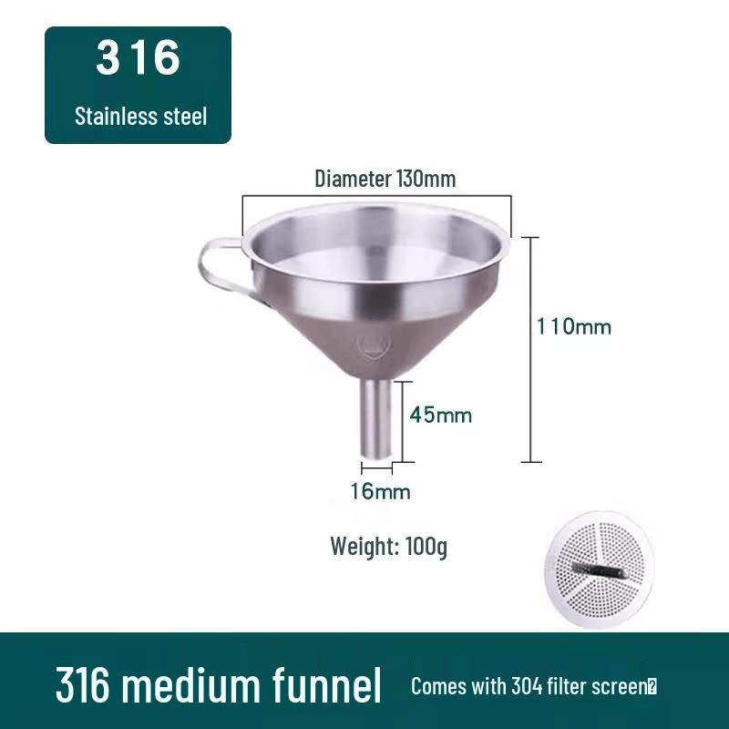 Ruhan Thickened 316 Stainless Steel Funnel with Strainer
