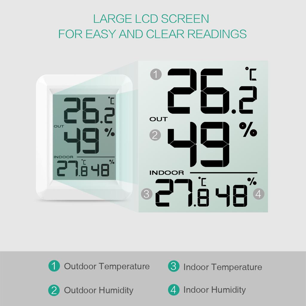ORIA Digital Thermometer LCD Indoor Outdoor Thermometer Temperature Wireless Temperature Sensor Thermometer for Home Office Room