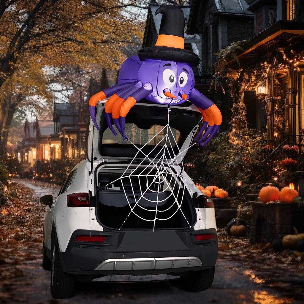 Joyfy 5 FT Halloween Spider Inflatable Decoration Trunk or Treat Car Decorations Kit with Built-in LED Light for Halloween Party