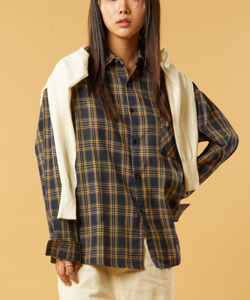 KOLEAT [Fleece-Lined] Oversized Anna Autumn/Winter Check Shirt [Navy] Kcl.