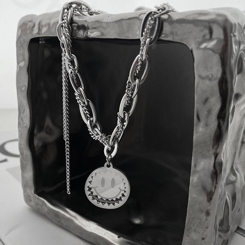 Smiling Thick Chain Couple Necklace Women's New Trendy Hip-Hop Sweatshirt Clavicle Chain Jewelry Accessories