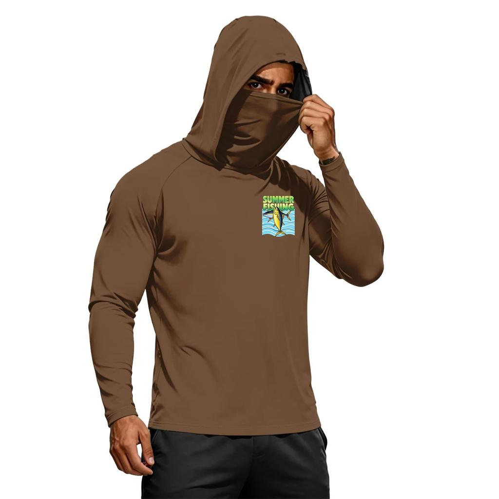 Men's Summer Long Sleeve Quick Dry Hoodie UPF50 Plus Sun Protection Lightweight Fitness Outdoor Sports Hooded Shirt