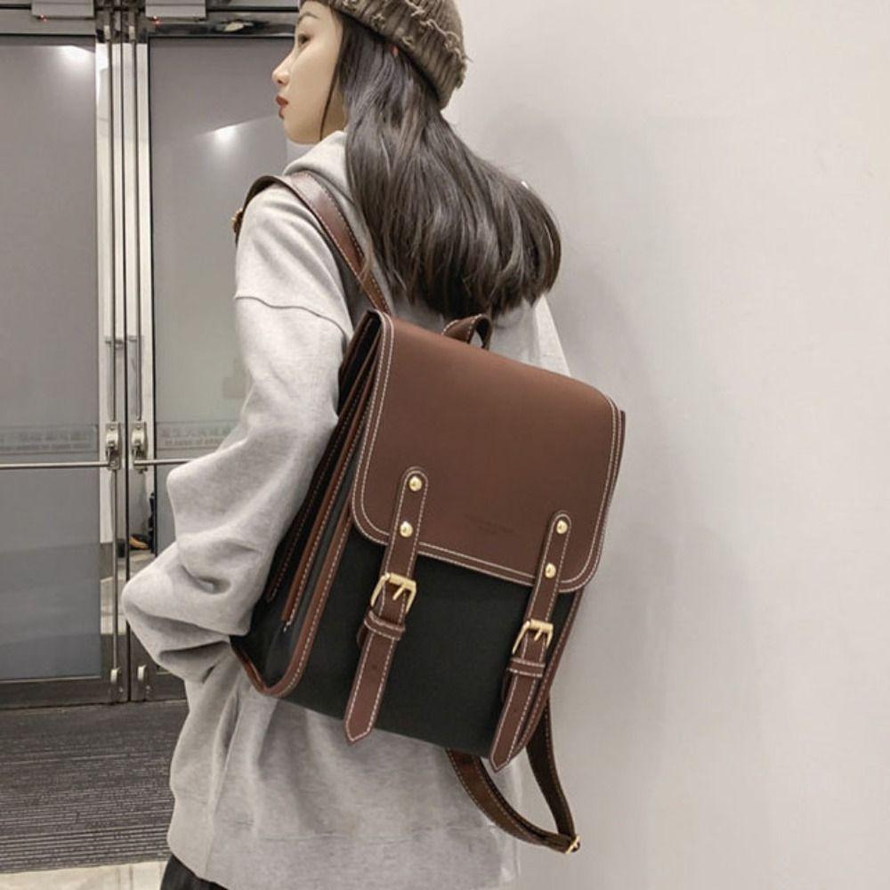 Solid Color Laptop School Bag Simple College Students Backpack Large Capacity Backpack Outdoor