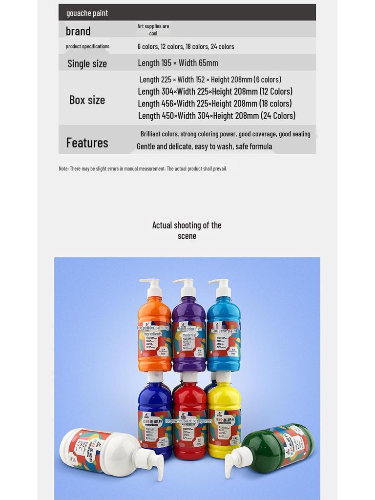 Kunstbedarf: 24-Farben 500ml Waschbares Gouache-Farben-Set für Bildungseinrichtungen und Kinder